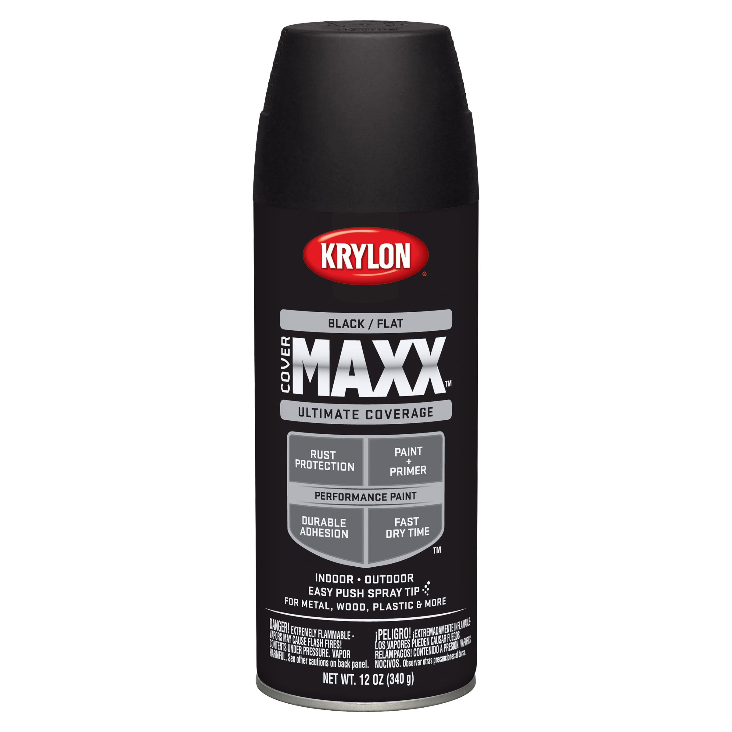 Krylon COVERMAXX Spray Paint, Flat, Black, 12 oz.