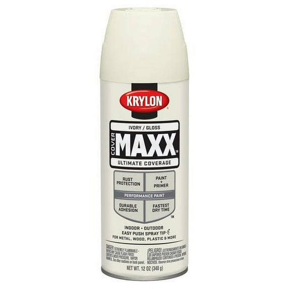 Krylon COVERMAXX Spray Paint, Gloss, Ivory, 12 oz.