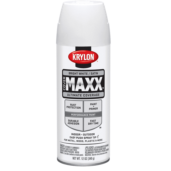 Krylon COVERMAXX Spray Paint, Satin, Bright White, 12 oz.