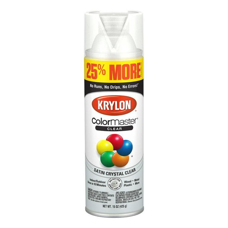 Krylon ColorMaster Paint + Primer Acrylic Crystal Clear Bonus, Satin,  Clear, 15 oz.