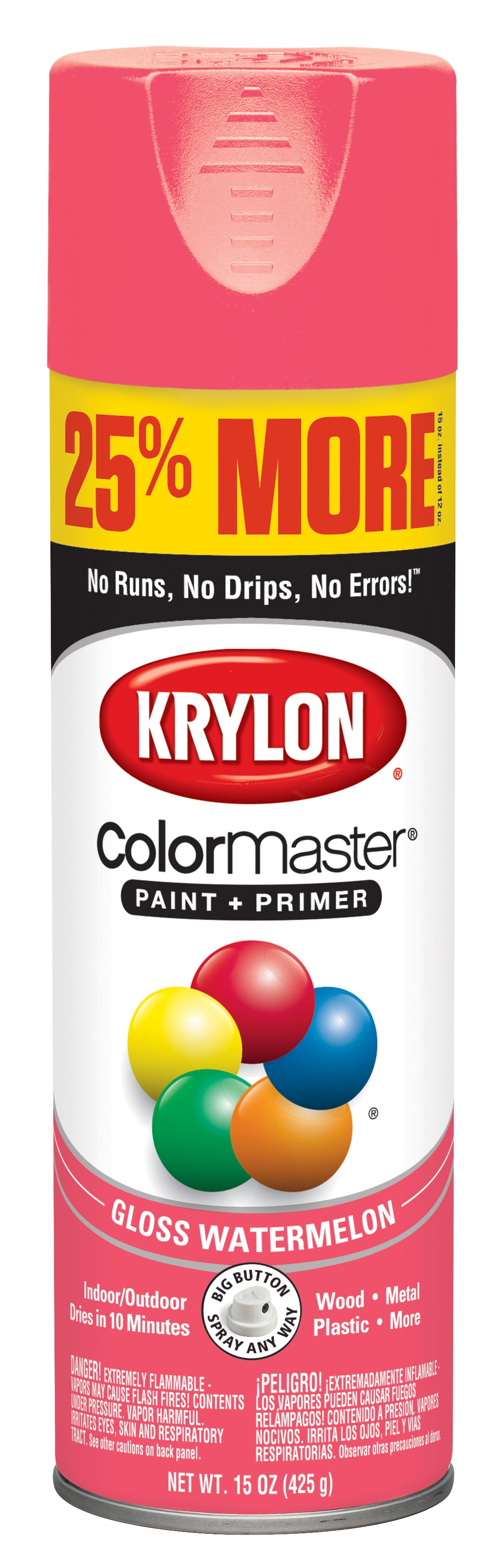 Krylon ColorMaster Paint + Primer Bonus, Gloss, Watermelon, 15 oz