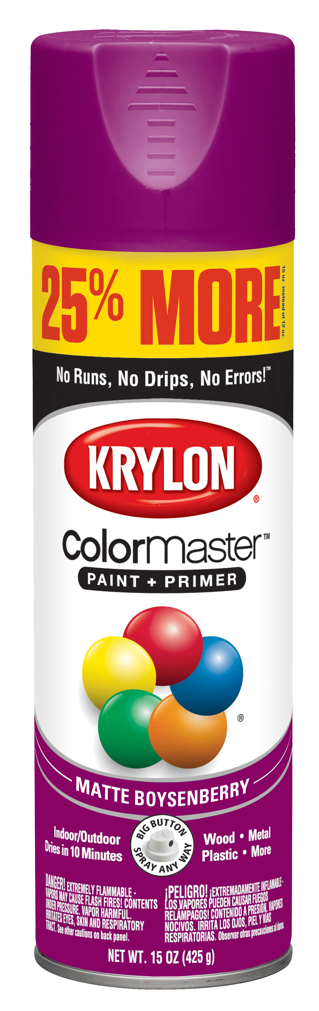 Krylon ColorMaster Paint + Primer Spray Paint Bonus, Matte, Boysenberry, 22 oz.