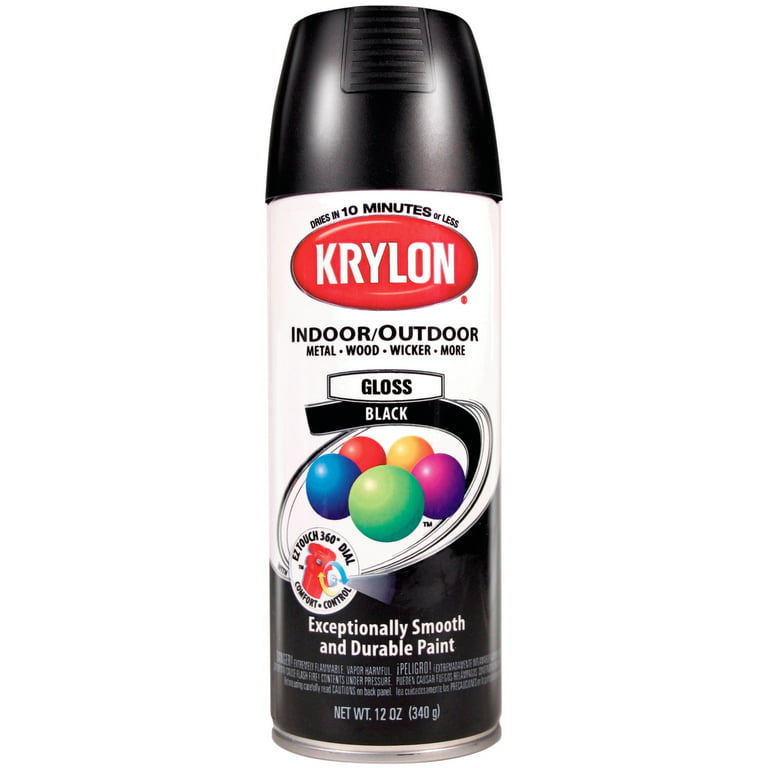 Krylon Colormaster Paint + Primer Spray Paint, Gloss, Black, 12 oz.