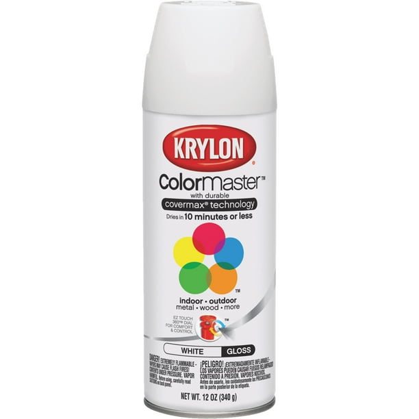 Krylon Colormaster Paint + Primer Spray Paint, Gloss, White, 12 oz