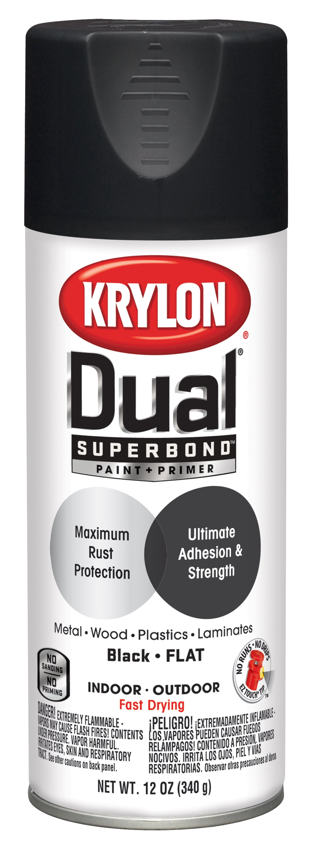 Krylon Dual SuperBond Paint + Primer Spray Paint, Flat, Black, 12 oz.