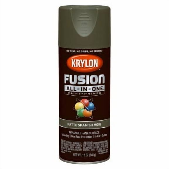 Krylon Fusion All-In-One Matte Spanish Moss Paint + Primer Spray Paint 12 oz. Interior & Exterior Use, Professional Finish