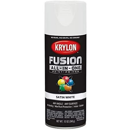 Sherwin-Williams Krylon Fusion All-In-One Satin White Paint + Primer Spray Paint 12 oz. - Case of: 6 — Interior & Exterior Use, Professional Finish