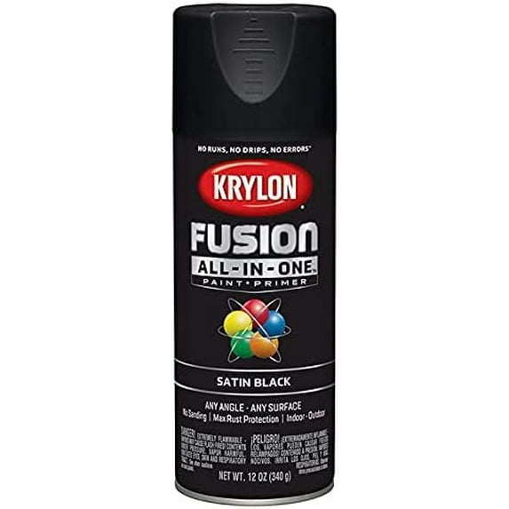 Krylon K02732007 Fusion All-In-One Spray Paint for Indoor/Outdoor Use, Satin Black, 6-Pack