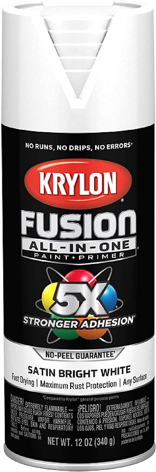 Krylon K02734007 Fusion All-In-One Spray Paint for Indoor/Outdoor Use, Satin Bright White, 12 Ounce Pack of 1