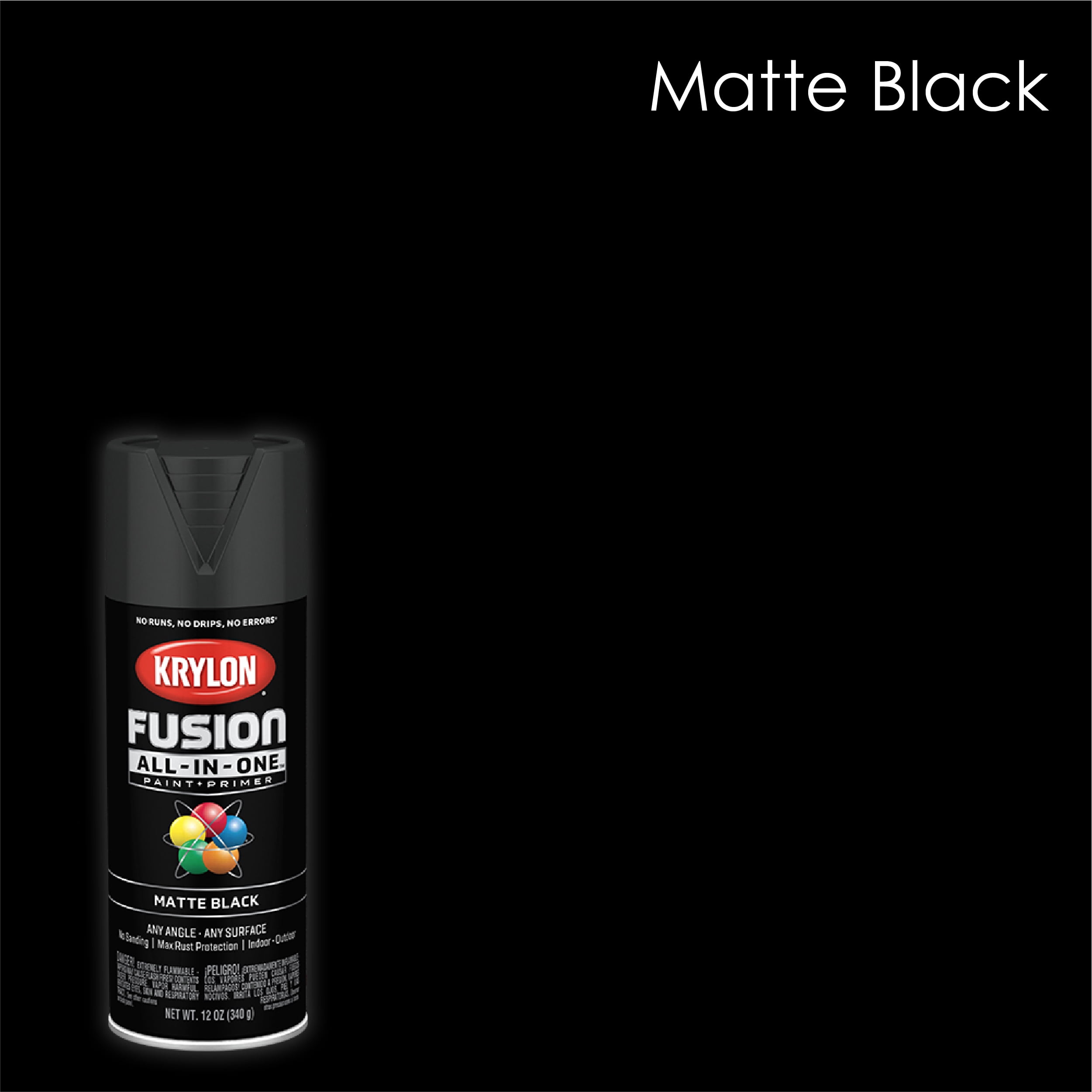 Krylon K02754007 Krylon Fusion All-In-One Black Matte 12 oz Spray Paint, Multi-Surface, (1 Piece, 1 Pack)