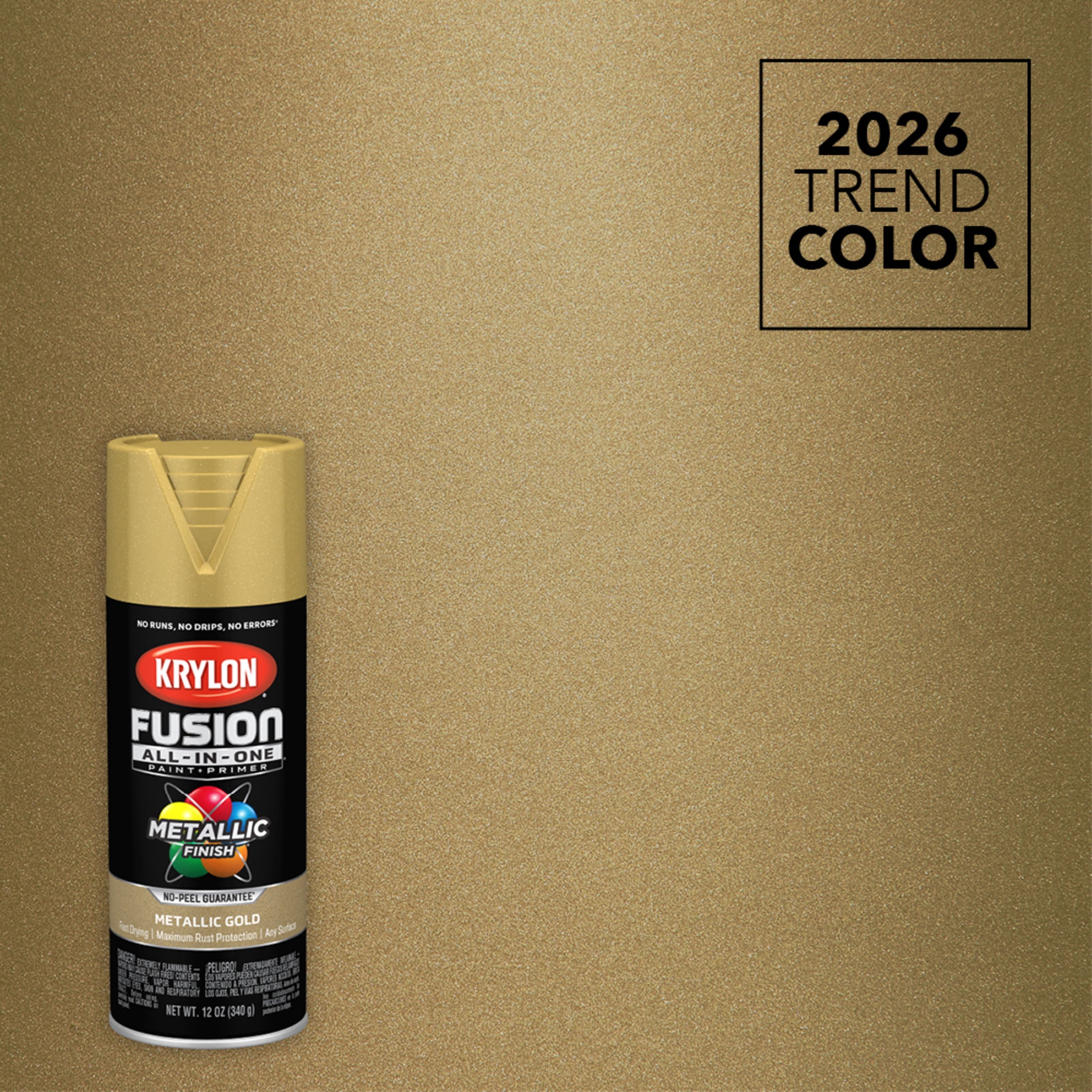 Krylon Fusion All-In-One Metallic, Metallic, Gold, 12 oz