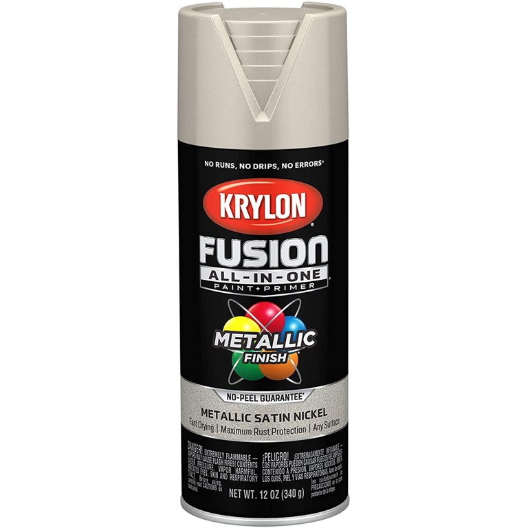 Krylon Metallic Spray Paint - Satin Nickel, 12 Oz Can, Solvent-Based, High Gloss Finish
