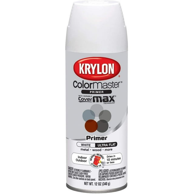 Krylon K05131507 ColorMaster Paint + Primer, Ultra Flat Primer, White