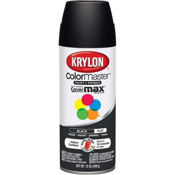 Krylon K05160202 ColorMaster Paint + Primer, Flat, Black, 12 oz.