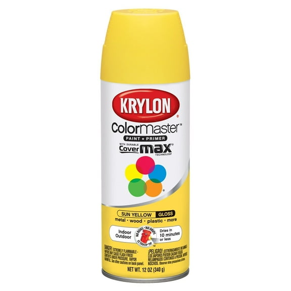 Krylon K05180607 ColorMaster Paint + Primer, Gloss, Sun Yellow, 12 oz.