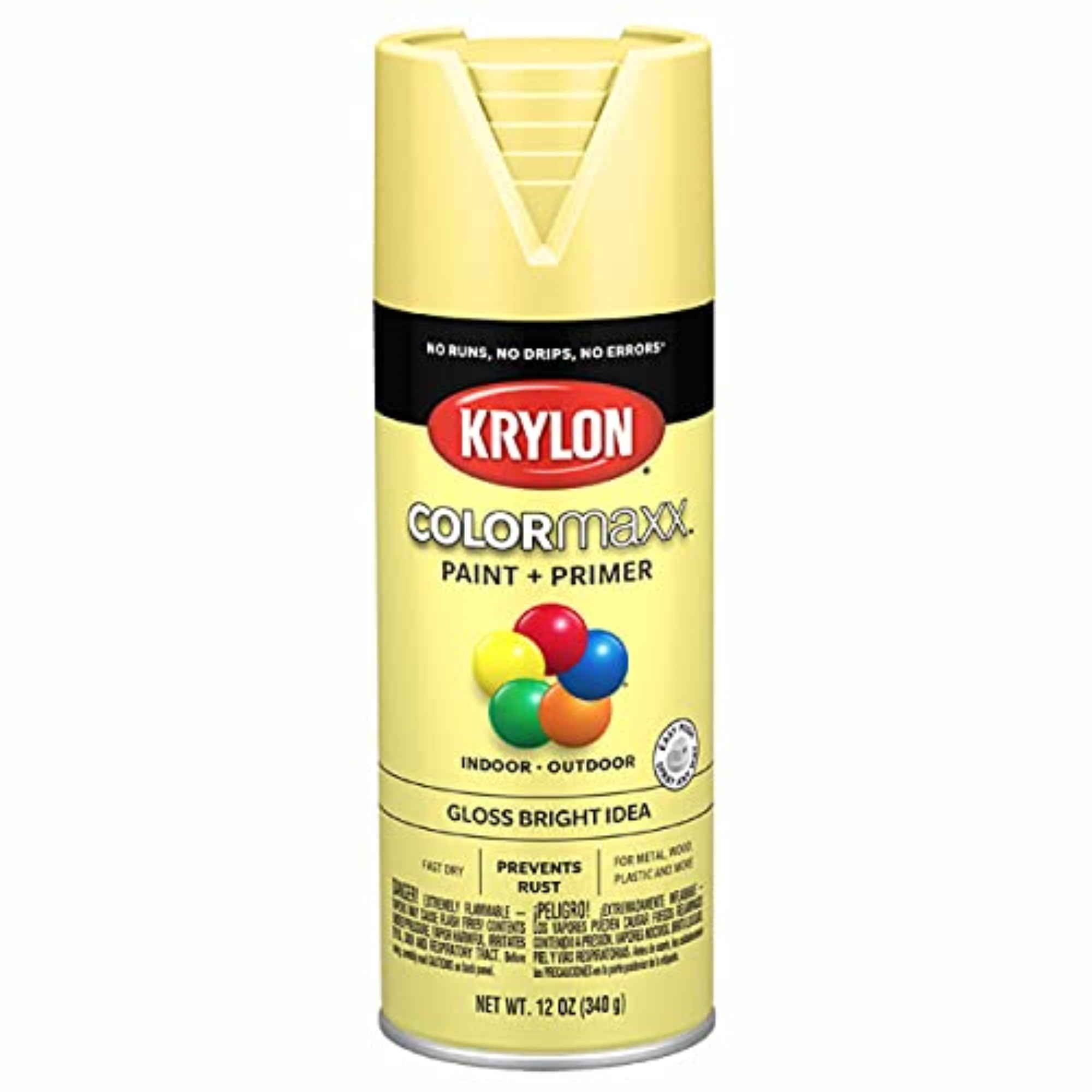 Krylon K05507007 COLORmaxx Spray Paint + Primer, Gloss Bright Idea, 12