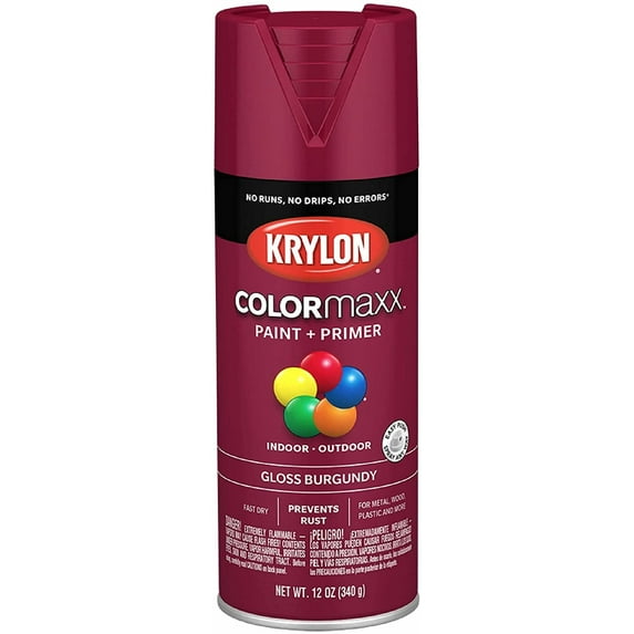 Krylon K05508007 COLORmaxx Spray Paint and Primer for Indoor/Outdoor Use, Gloss Burgundy