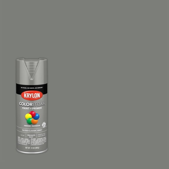 Krylon COLORmaxx Spray Paint + Primer, Gloss, Classic Gray, 12 oz