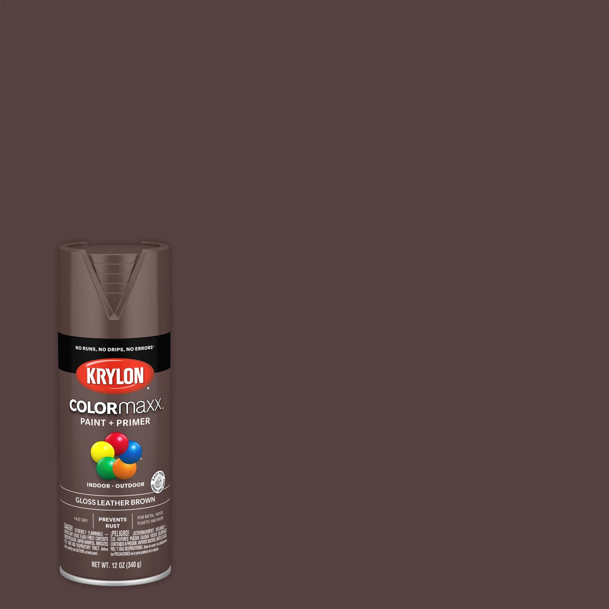 Krylon COLORmaxx Spray Paint + Primer, Gloss, Leather Brown, 12 oz