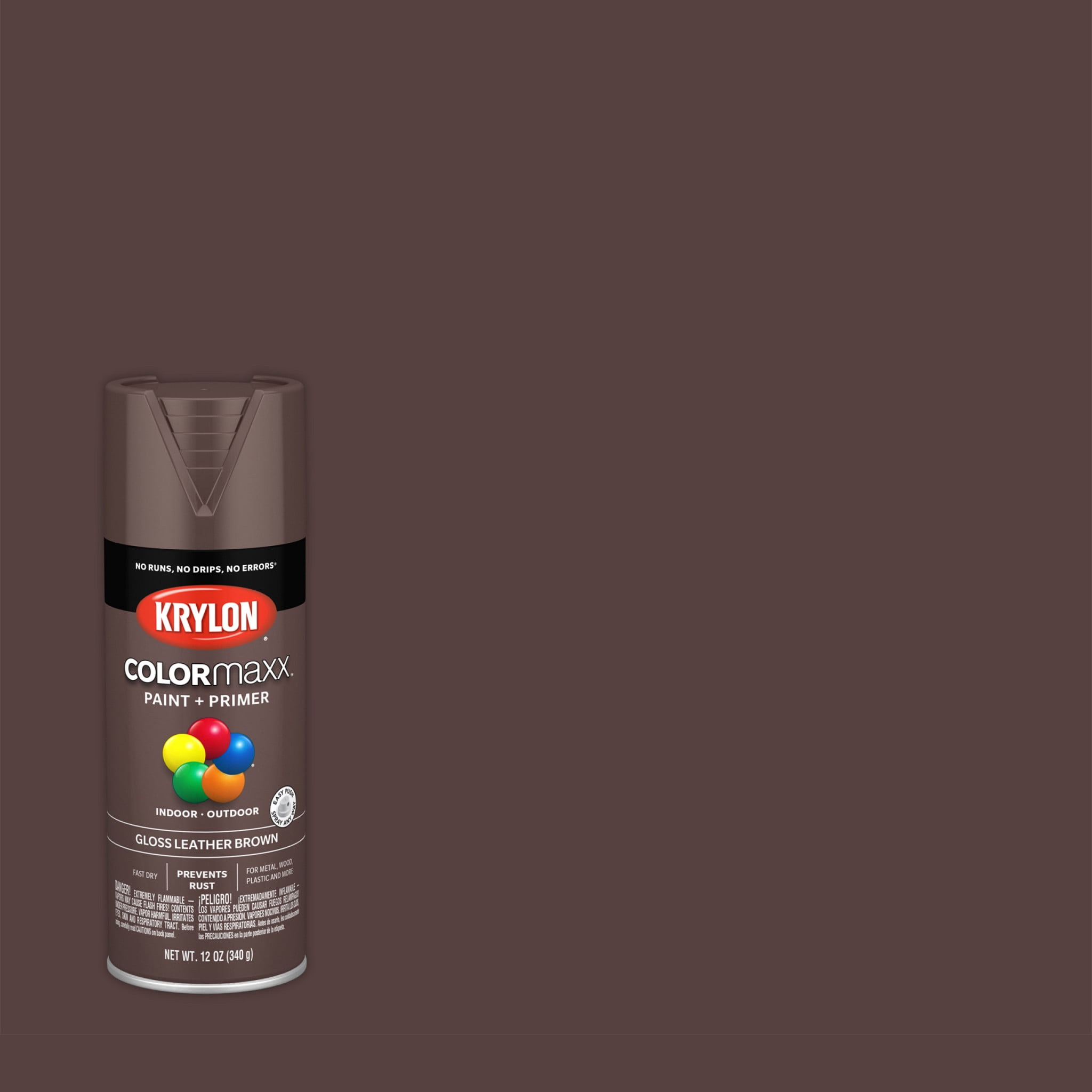 Krylon COLORmaxx Gloss Leather Brown Spray Paint and Primer, 12 oz