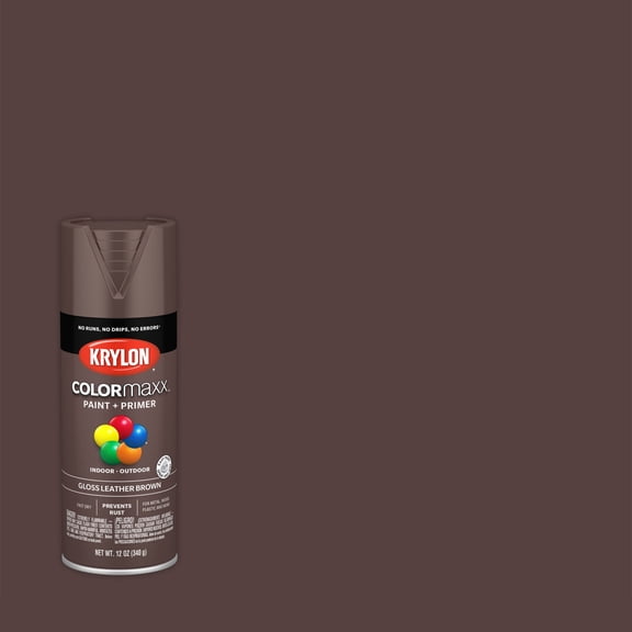Krylon COLORmaxx Spray Paint + Primer, Gloss, Leather Brown, 12 oz