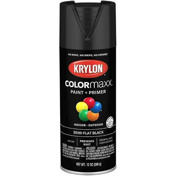 Krylon K05578007 COLORmaxx Spray Paint and Primer for Indoor/Outdoor Use, Semi-Flat Black