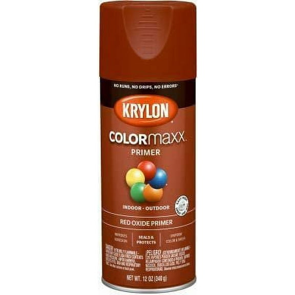 Krylon K05583007 COLORmaxx Spray Primer, Red OX, 12-oz. - Quantity 6