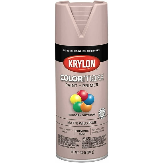Krylon COLORmaxx Spray Paint and Primer - Matte Finish - 12 oz, Wild Rose Pink