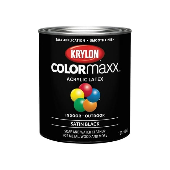 Krylon K05626007 COLORmaxx Acrylic Latex Brush On Paint for Indoor/Outdoor Use, 1 Quarts (Pack of 1), Black, 32 Fl Oz