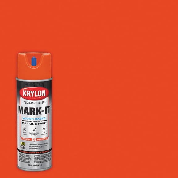 Krylon K07321007 Water-Based Contractor Making Spray Paint, Fluorescent Red/Orange, 15 Ounce