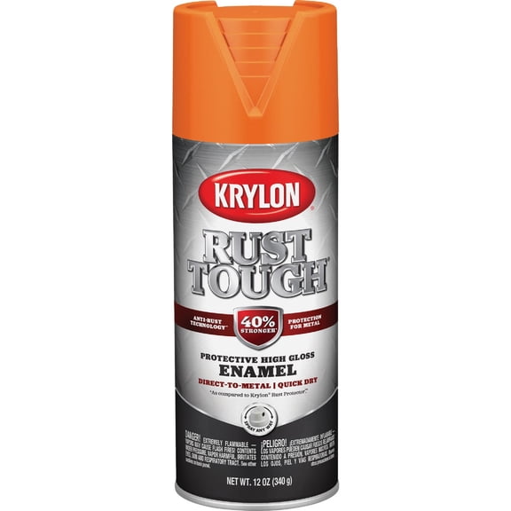 Krylon Rust Preventative Enamel Gloss Orange 12oz. Aerosol Can - Lot of 6 Residential Use, Standard Application