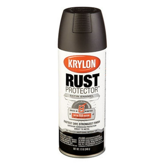 Krylon Rust Protector Enamel Satin Spray Paint, Black, 12 Oz.