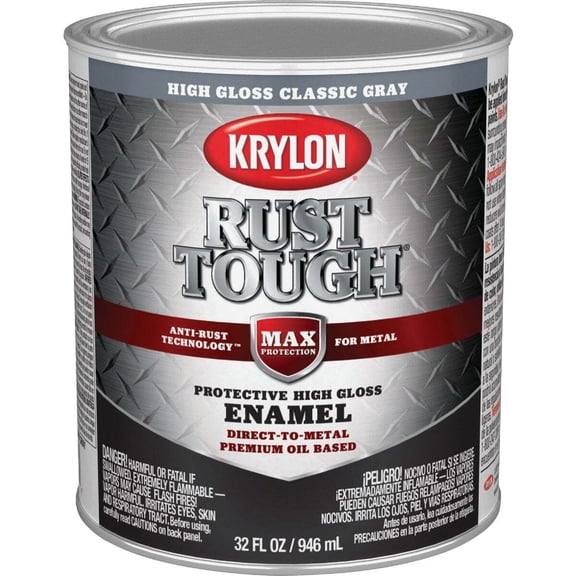 Krylon Rust Tough DTM Oil-Based Gloss Rust Control Enamel, Gray, 1 Qt. Pack of 2