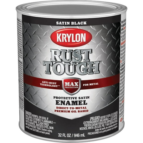 Krylon Rust Tough Oil-Based Satin Rust Control Enamel, Black, 1 Qt. Pack of 2