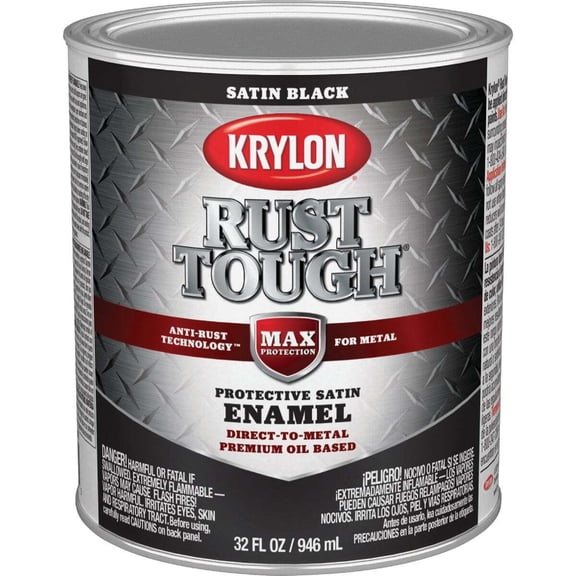 Krylon Rust Tough Oil-Based Satin Rust Control Enamel, Black, 1 Qt. Pack of 2