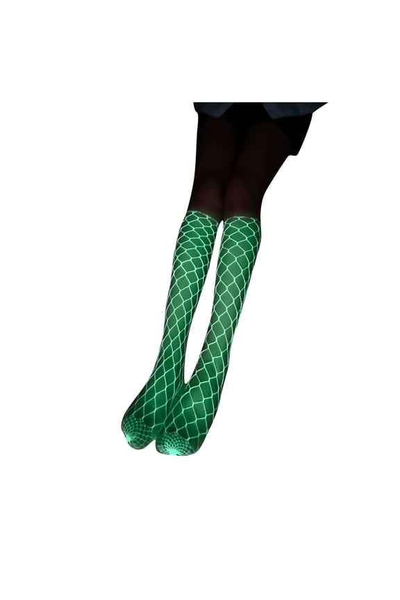 2024 Women's Glow In The Dark Fishnet Stockings Hollow Fishnet Stockings Luminous Glowing Fishnet Socks High Waist Fishnet Green-Free Size