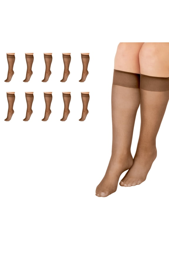 Brand Everyday Women's Nylon Knee Highs Stockings Sheer Toe, 10 Pair