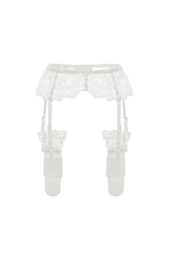 Hot Sale!! Women's Lace Thigh High Stockings with Garter Suspender Tight Pantyhose Women's Lace Embroidery See Through Garter Belt with Stockings White S