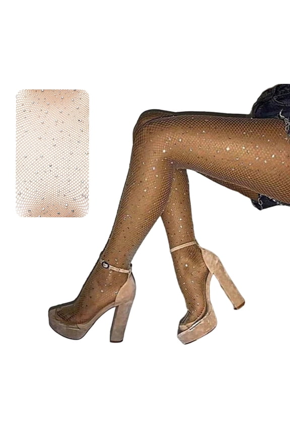 Pantyhose for Women, High Waisted Glittery Fishnet Tights, Rhinestones Cutout Spandex Plus Size Full Footed Hosiery