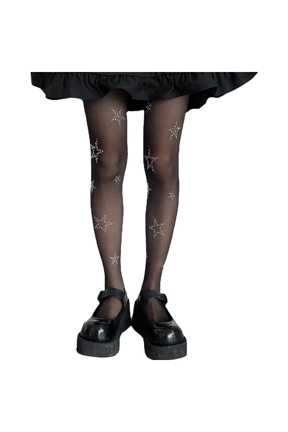 Star Diamond Rhinestone Sexy Women Tights Mesh Fishnet Pantyhose Thigh High Stockings Anti-hook JK Lolita Kawaii Tight