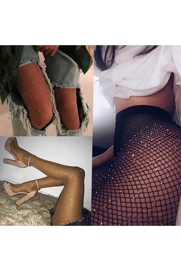 Women's Fishnets Sparkly Tights High Waist Rhinestone Stockings