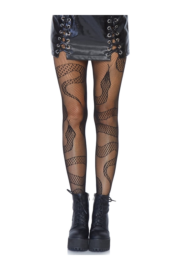Women's Snake Fishnet Tights, Black, One Size