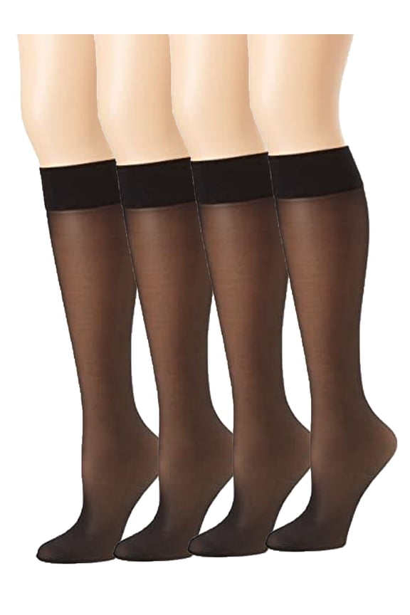 Womens Silk Reflections Sheer Toe Knee High Sheer Toe Pantyhose 4 Pair "Black"