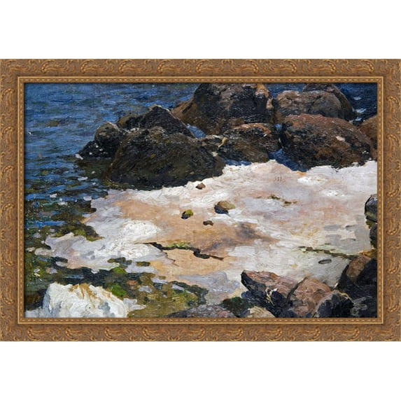 Krym - brzeg morza 40x28 Large Gold Ornate Wood Framed Canvas Art by Ferdynand Ruszczyc