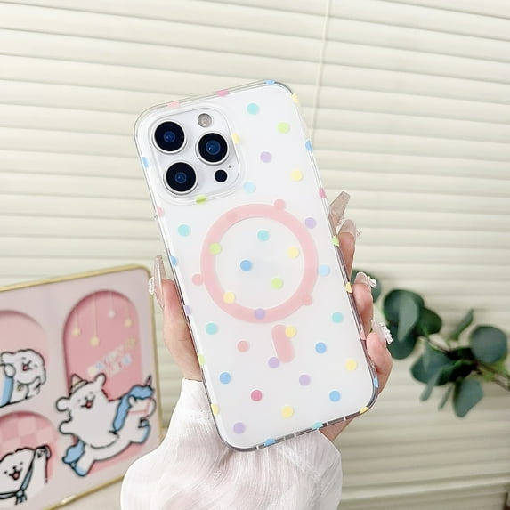 Kryonix Case for iPhone 13 Pro MAX: Macaron Color Magnetic Polka Dot Case - Dopamine Aesthetic Anti-Drop Protection with Smooth Creamy Finish