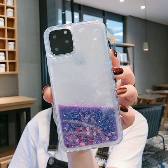 Kryonix Case for iPhone 16 Pro Solid Color Liquid Glitter Phone Case with Floating Hearts & Stars - Soft Slim Slider Design