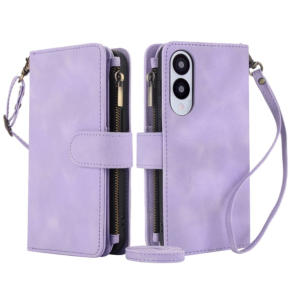 Kryonix Crossbody Case for Samsung Galaxy S25 Edge, RFID Blocking, Card Holder Wallet Cover, Zipper Pocket PU Leather Magnetic Snap Shoulder Strap Large Capacity Purse Protective with Lanyard, Purple