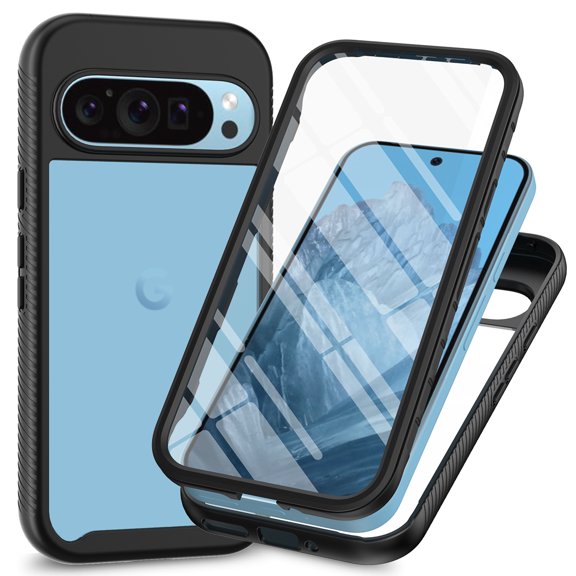 Kryonix for Google Pixel 10 Pro XL Case Full-Body Bumper Case Cover Built in Screen Protector Shockproof Transparent Back 360 Full Body Protective Case, Black