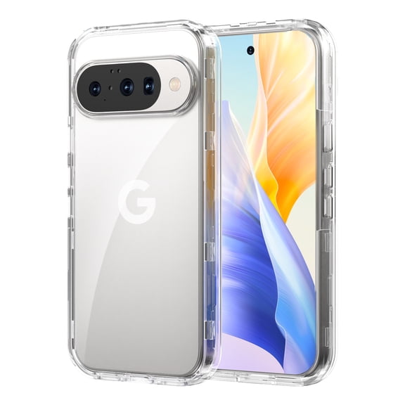 Kryonix for Google Pixel 9 5G 6.3” Case,Heavy Duty Military Grade Drop Bumper Shockproof Scratch-Resistant Matte Finish,3 Layers Protection,PU Leather Slim Shell,Clear