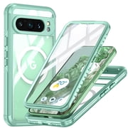 Kryonix for Google Pixel 9 Pro XL 6.8 Clear Magnetic Shockproof Case, 360-Degree Protection scratches Heavy Duty Military Grade Rugged Protection Built in Screen Protector Phone Case Cover,Green
